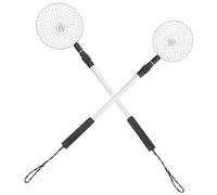 KOMBIUDA 2Pcs Stainless Steel Beach Sand Scoop Set with Retractable Aluminum Handles Small and Large Sand Sifters for Shell Collecting and Rock Sifting for Beach Play and Treasure Hunting