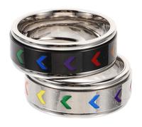 KOMBIUDA 2pcs Unisex Stainless Steel Pride Rainbow Rings Finger Bands for Equality Stylish Rotatable Design Couple Rings for Parties and Everyday Wear