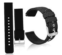 KOMBIUDA 2pcs Watch Band Black Silicone and Nylon Straps Quick Release for Men Women Comfortable Flexible Replacement Bands for Fitness and Daily Wear