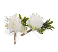KOMBIUDA 2pcs White Artificial Rose Boutonniere Lapel Pins for Groomsmen Wedding Corsage Decoration Pin Groom Bride Accessories