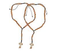 KOMBIUDA 2pcs Wooden Beaded Necklace with Cross Pendant Dual-function Religious Rosary Cord for Men Car Hanging Decoration Handmade Christian Prayer Jewelry