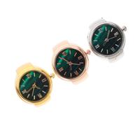 KOMBIUDA 3 Pcs Delicate Finger Ring Watches Fashionable Mini Ring Watch Rose and Silver Charming Accessories with Roman Numeral Dial for Women