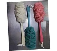 KOMBIUDA 3pc Long Handle Shower Ball Bath Scrubber Exfoliating Mesh Gauze Body Brush (beige Pink Blue) Suitable for Back Cleaning and Bathing
