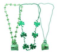 KOMBIUDA 3Pcs St Patrick's Day Necklace Set with Green Shamrock and Beer Mug Beads Holiday Parade Accessories for Women Men Irish Festival Party Decoration