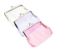 KOMBIUDA 3pcs Transparent Glitter Coin Purse Small Portable Change Pouches with Clasp Design for Women and Clear Colorful Wallets for Cash Cards and Receipts