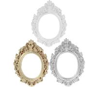 KOMBIUDA 3Pcs Vintage Large Round Resin Picture Frames Mini Photo Frame Set for DIY Crafts Home Decor Handmade European Style Tiny Accessories in Gold Silver White