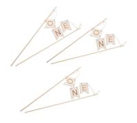 KOMBIUDA 3pcs Wooden Birthday Cake Toppers Engraved One Cake Banner Picks for Babys First Celebration Natural Wood Decorations