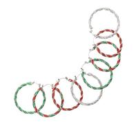 KOMBIUDA 4 Pairs Holiday Hoop Earrings Glitter Twisted Alloy Candy Cane Dangle Oversized Round Sparkly Party Jewelry for Women Christmas Accessories