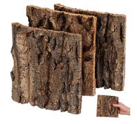 KOMBIUDA 4 Pcs Cork Bark Terrarium Background Decor for Reptile Tank, Lizard Climbing Wall 15x15cm Bark Flats, Natural Aquarium Habitat Accessories for Gecko Bearded Dragon