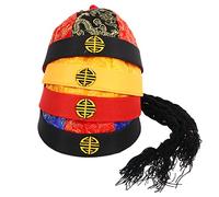 KOMBIUDA 4 Pcs Vintage Qing Dynasty Costume Hats with Braids for Months Glossy Brocade Caps for Cosplay Performance Traditional Chinese Style Props for Drama and Festivals