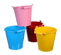 KOMBIUDA 4pcs Candy Color Tinplate Mini Beach Buckets Set with Handle for Sand and Snow Play, Blue Pink Red Yellow Beach for Boys and Outdoor Fun