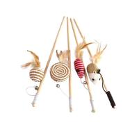 KOMBIUDA 4pcs Cat Interactive Teaser Wood Stick with Mouse Bell for Indoor Cats Kitten Play and Training Kit Random Style