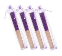 KOMBIUDA 4pcs Chinese Fabric Folding Fans with Purple Sheaths Vintage Decorative Handheld Fans for Wedding Dance Performance Party and Summer Travel Gifts