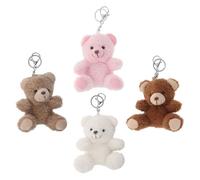 KOMBIUDA 4pcs Cute Plush Cuddly Bear Keychain Set with Silver Metal Ring, Mini Soft Sitting Bear Bag Charm for Backpack, Purse Accessories, Festival