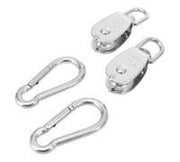 KOMBIUDA 4pcs Heavy Duty Stainless Steel Single Wheel Fixed Pulley Set with Spring Buckles Anti-rust Swivel Block for Wire Rope Lifting and Load Bearing Applications