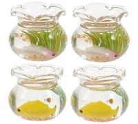 KOMBIUDA 4pcs Mini Glass Koi Fish Decor Water Feeder Miniature Cup Tanks Brands Kit Air Aquarium Food Container Pool Bowl Home Accessories Centerpieces for Tables Tiny Things Doll