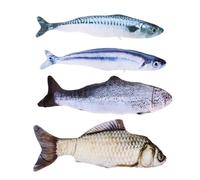 KOMBIUDA 4pcs Plush Cat Playthings Kitten with Catnip, Realistic Fish-shaped Interactive Molar Teaser for Indoor Pet Cats, 30cm Carp Variety Set (grass Carp, Salmon, Autumn Fish, Mackerel)