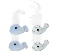 KOMBIUDA 4pcs Plush Whale Cat with -like Decorations, Interactive Chew for Indoor Cats and Kittens, Soft Teething Bite-resistant Pet in Blue and Green
