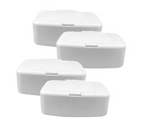 KOMBIUDA 4pcs Portable Wipes Dispenser Refillable Plastic Wipe Holder with Button Design Keeps Tissues Fresh and Organized for Living Bedroom Kitchen Bathroom Use Modern Style White Case