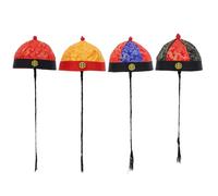 KOMBIUDA 4pcs Qing Dynasty Costume Hat Braid for Emperor Role Play Chinese Traditional Stage Performance Props Retro Royal Accessories