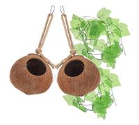 KOMBIUDA 4pcs Reptile Coconut Shell Pet Nest with Hanging Vine Small Lizard and Gecko Living House Easy Install Comfortable Habitat for Exotic Pets