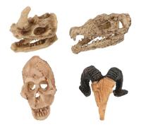 KOMBIUDA 4pcs Resin Skull Reptile Tank Decoration Set with Lizard Hideouts - Rhino, Crocodile, Goat, and Primate Skull Ornaments for Fish Tanks and Terrarium Habitat Accessories