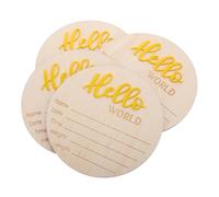 KOMBIUDA 4pcs Wooden Baby Birth Announcement Cards, Circular Rustic Keepsake Sign for Recording Birth Date, Time, Weight and Height, Nursery Decor Gift
