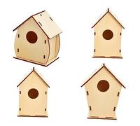 KOMBIUDA 4pcs Wooden House Christmas Decorations for Boys and Girls Creative Handmade Plaything Adornments Crafting for Room and