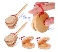 KOMBIUDA 4pcs Wooden Percussion Castanets Handheld and Finger Play Music Clappers for Flamenco Folk Classical Performances with Unique Wood Grain Texture