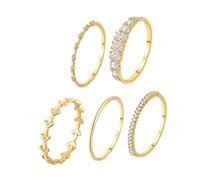 KOMBIUDA 5 pcs Unique Gold Zirconia Rings Set for Women Metal Finger Bands with Chic Minimalist Design Comfortable Lightweight for Parties and Daily Wear