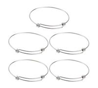 KOMBIUDA 5pcs 304 Stainless Steel Adjustable Bangles for Women, Expandable DIY Bracelet Making Supplies, Elastic Coil Bangle Bracelets in Steel Color for Jewelry Craft