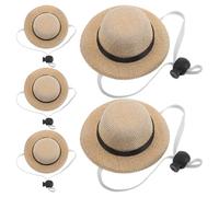 KOMBIUDA 5pcs Adjustable Hats with Black Ribbon, Large Size Summer Sun Hats for Small Dogs, Cats, and Poultry - Breathable Doggy Cap for Outdoor Travel and Costume Use