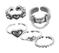 KOMBIUDA 5pcs Heart Shaped Open Rings Adjustable Simple Creative Band for Women Fashion Accessories
