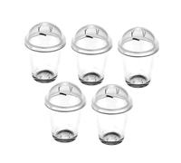 KOMBIUDA 5Pcs Miniature Milk Tea Cups with Straw Lid Transparent Drinking Cup Props for Doll House Decor DIY Craft Photography Accessories