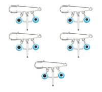 KOMBIUDA 5pcs Turkish Style Blue Eye Cross Brooch Pins Set, Small Delicate Clothing Pins for Women’s Coat and Dress Decoration, Blue Eye Protective Charm Accessories