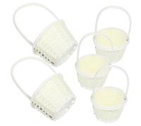 KOMBIUDA 5pcs White Woven Basket Set Made of Synthesis Material, Lightweight and Rustic Style Hand-held Flower and Vegetable Baskets for Home Decoration and Storage