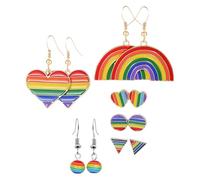 KOMBIUDA 6 Pairs Rainbow Drop Earrings Heart-shaped Rhinestone Jewelry for Pride Valentine's Day Alloy Dangle Earrings