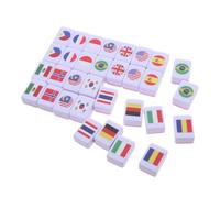 KOMBIUDA 64pcs Compact Mahjong Tile Set with Flag Pattern Portable Melamine Tiles for Memory Matching and Educational Geography Game Collectible Mahjong for Adults