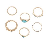 KOMBIUDA 6pcs Authentic Turquoise Rings Set for Women Ergonomic Lightweight Stackable Bands Versatile Vintage Boho Style Knuckle Rings Low-maintenance Shine Jewelry