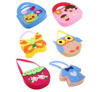 KOMBIUDA 6pcs DIY Sewing Craft Felt Handbag Kit with Cartoon Nonwoven Fabric for Beginner Stitching Fun Educational Crafting