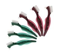 KOMBIUDA 6pcs Dual Head Denture Toothbrush for Seniors Stiff Bristles Deep Clean False Teeth Brush with Gum Massaging Tool Portable Compact Design for Travel and Daily Oral Care