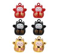 KOMBIUDA 6Pcs Fortune Cat Copper Bell Pendants 15Mm Red Black Gold Painted Hanging Ornaments for Bag Decor and Phone Charms Feng Shui Lucky Cat Accessories