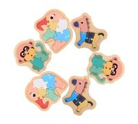 KOMBIUDA 6pcs Montessori Wooden Animal Chunky Puzzle Colorful Elephant Monkey Horse Shape Matching Sorting for Preschool Learning and Early Development