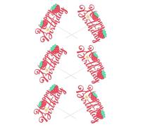 KOMBIUDA 6pcs Strawberry Birthday Cake Topper Glitter Fruit Cupcake Decorations Reusable Lightweight for Summer Party Dessert Table Decor