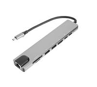 KOMBIUDA 8-in-1 USB Multi-port Hub with Pd Charging to 87w, Aluminum Alloy Material, Rj45 100m Ethernet, USB 2.0 Support, 4k Video Output, Portable Multi-functional Type-c Adapter