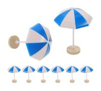 KOMBIUDA 8pcs Miniature Blue Sun Beach Umbrella with Base for Dollhouse DIY Craft Medium Plastic Sunshade Compact Micro Landscape Prop for Garden and Home Decor
