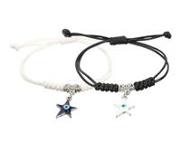KOMBIUDA Adjustable Couple Evil Eye Bracelets with Star Pendant, Black and White Woven Rope Friendship Bracelets for Women, Temperature Sensitive Wrist Jewelry Set of 2