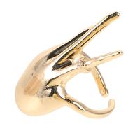 KOMBIUDA Adjustable Hand Shaped Gold Ring for Women Open Design Copper Band with Zirconia Vintage Thumb and Index Finger Statement Jewelry Unique Stackable Gift