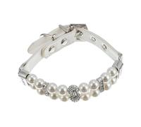 KOMBIUDA Adjustable Pearl Dog Collar with Leash for Pets Handmade Leather Necklace with Flexible Straps and Jewelry Clasp Stylish White Imitation Pearls for Puppies and Cats Comfortable