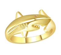 KOMBIUDA Adjustable Shark Ring Ocean Theme Open Band for Women Life Jewelry with Red Stone Accent Fashionable Summer Accessory Unique Color Changing Design